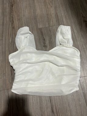 white going out top with mesh fabric